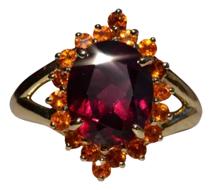 The Langley: Ladies 14K Oval Garnet Halo Ring