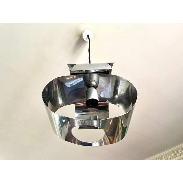Vintage Chrome and Metal Pendant Light, 1970 For Sale - Image 10 of 11