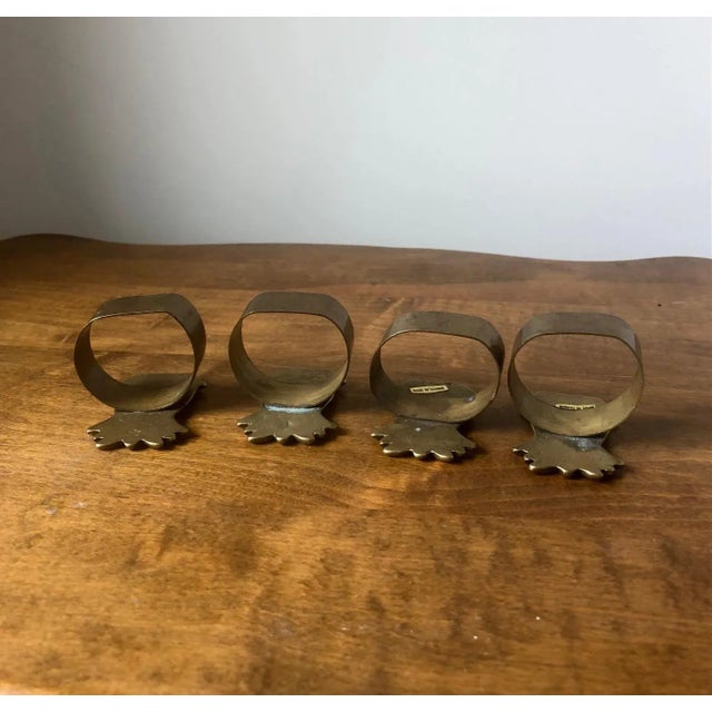 Mid-Century Modern Brass Pineapple Napkin Rings- Set of 4 For Sale - Image 3 of 6