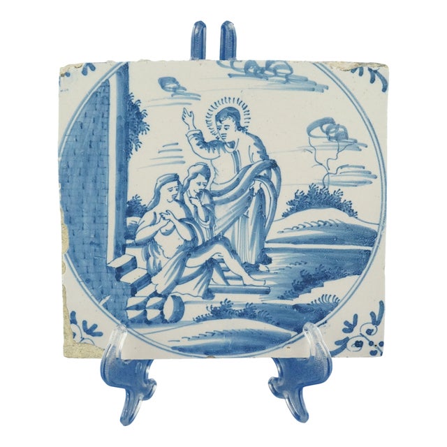 Antique Ceramic Tile from Blue Delft Factory, 1700s For Sale