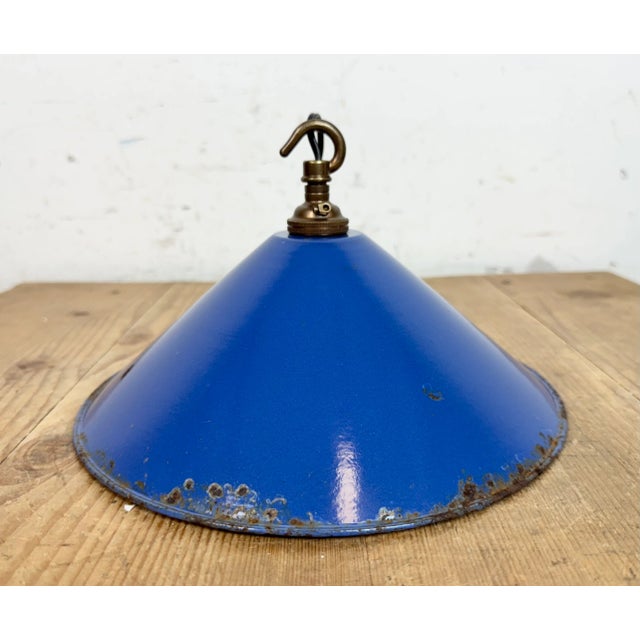 Industrial Blue Enamel Factory Pendant Lamp, 1950s For Sale - Image 12 of 18