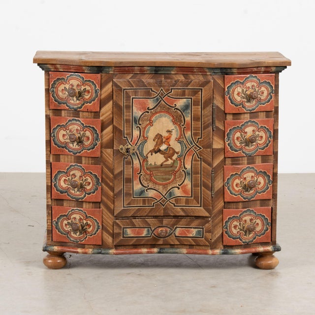 Folk Art 19th Century Austrian Original Hand-Painted Cabinet Chest of Drawers For Sale - Image 3 of 17