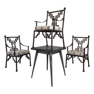 Industrial Steel Dining Table + 3 Ziggurat Chairs For Sale