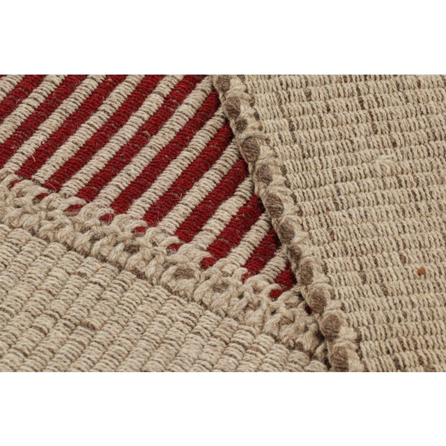 Beige Rug & Kilim’s Contemporary Kilim in Red and Beige Textural Stripes For Sale - Image 8 of 8