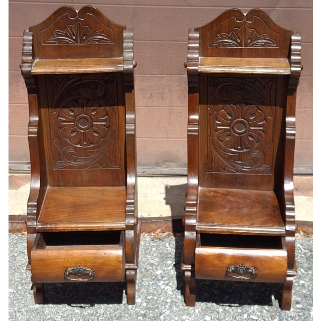 Pair 19th Century Eastlake Style Carved Mahogany Diminutive Side Tables For Sale - Image 10 of 14