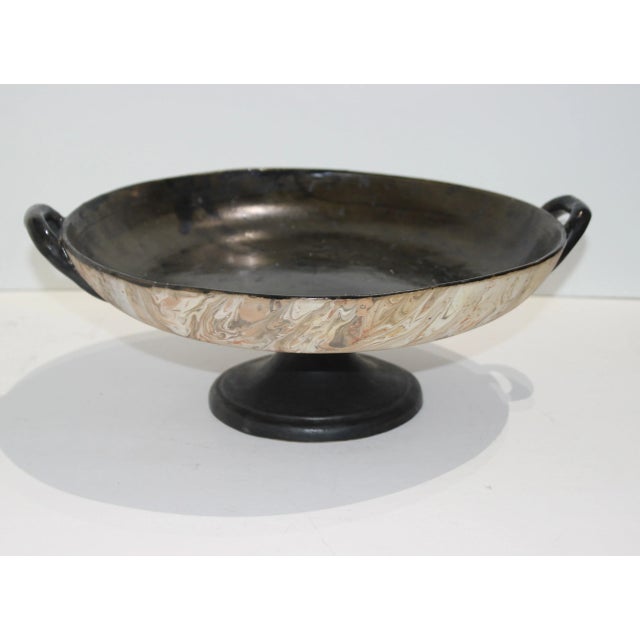 Italian Tazza Compote Terra Cotta With Marbelized Painting For Sale - Image 4 of 10
