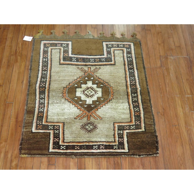 Turkish Vintage Brown Turkish Tribal Square Scatter Size Square Rug - 3'8" x 4'2" For Sale - Image 3 of 5