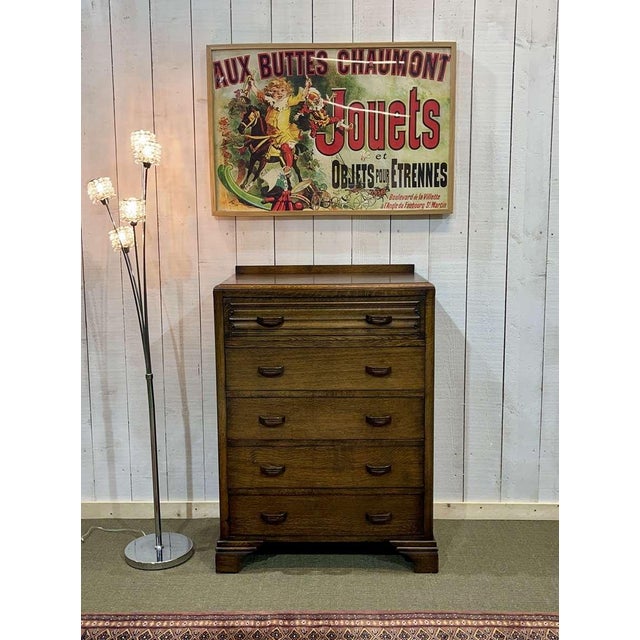 English Art Deco Style Oak Chest of Drawers, 1950s For Sale - Image 14 of 15