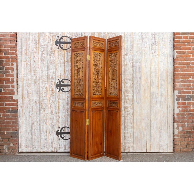 Shanxi Carved Cedar Screen, Set of 3 For Sale - Image 9 of 10