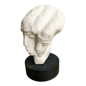 1983 Eugene Gauss Embracing Faces Abstract Marble Sculpture