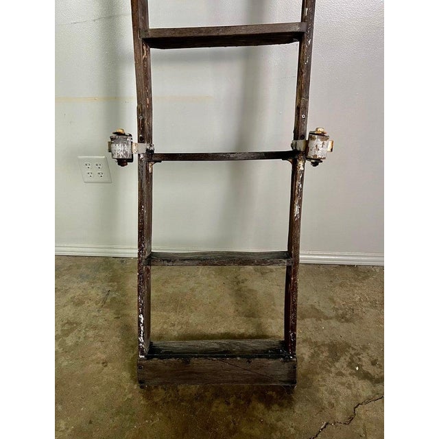 Antique Rustic Library Ladder, Iron & Wood With Distressed Patina For Sale - Image 16 of 18