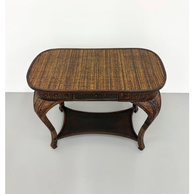 Mid 20th Century Vintage Woven Rattan Writing Desk For Sale - Image 5 of 7