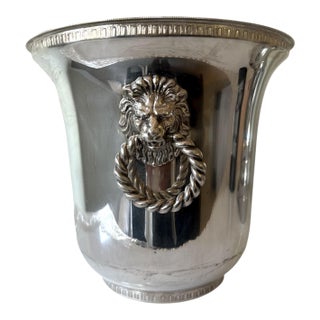 Vintage French Silver-Plate Champagne Cooler With Lion Head Handles For Sale