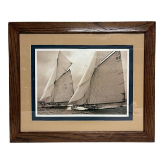 Vintage Framed Schooner Print in the Manner of Ralph Lauren. For Sale