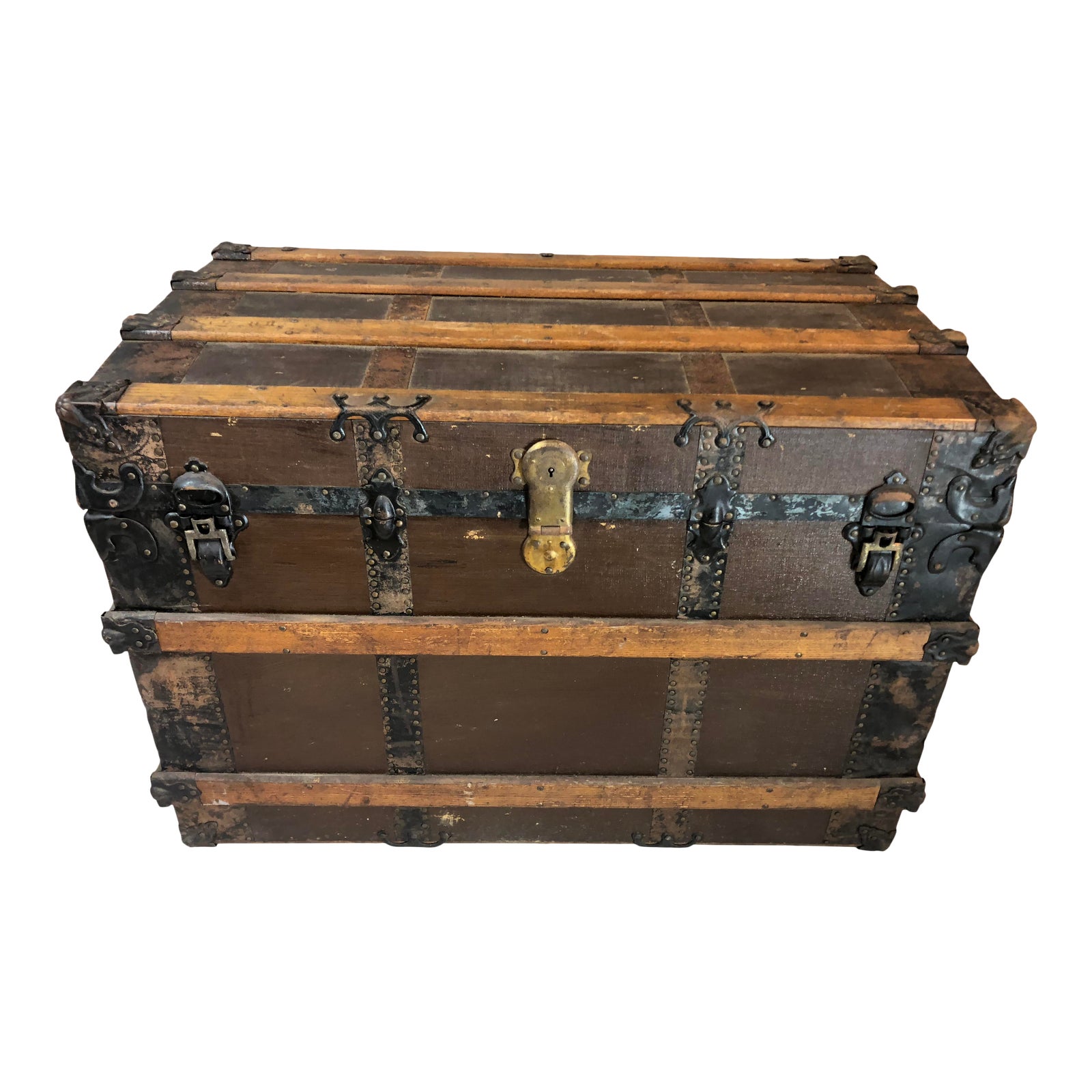 Antique Semi Round Top Steamer Trunk With Dividers Chairish