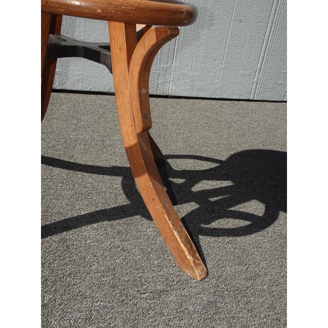 Antique Industrial Adjustable Swivel Oak Drafting Stool Barstool 1of3 ~ # 3 For Sale - Image 11 of 18