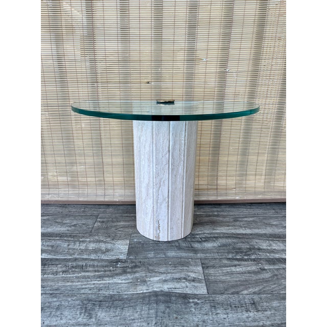 Postmodern Marble and Brass Half-Moon Shaped Side Table in the Artedi Style. Circa 1980s. For Sale - Image 10 of 18