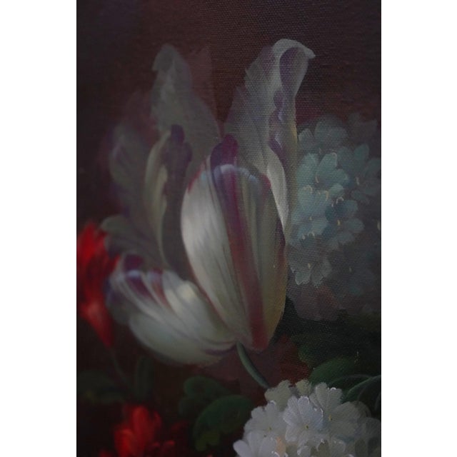 Paint Wilbur Artist Signed Large Oil Painting on Canvas Floral Still Life in Vase For Sale - Image 7 of 12