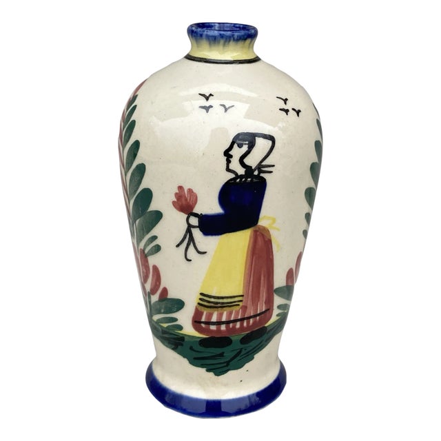 French Faience Vase Hb Quimper, Circa 1920 For Sale