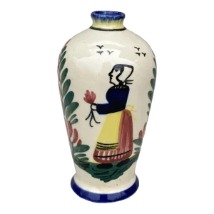 French Faience Vase Hb Quimper, Circa 1920