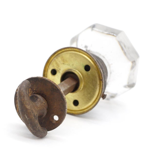Mid 20th Century Antique Round Glass Octagon Closet Door Knob Set For Sale - Image 5 of 7