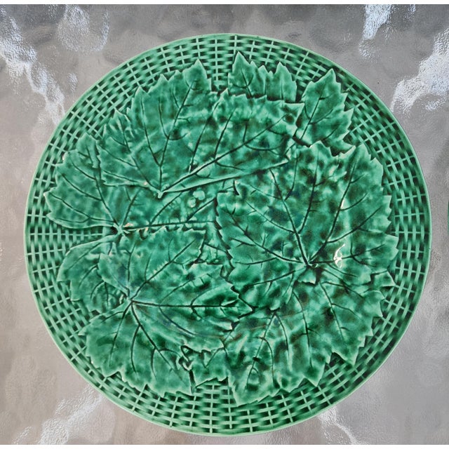 Late 19th Century Antique 19th Century Minton Majolica Green Leaf Basketweave Plates - Set of 4 For Sale - Image 5 of 16