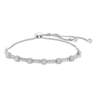 .925 Sterling Silver 1/4 Cttw Diamond 4”-10” Adjustable Bolo Alternating Square and Rectangle Bolo Bracelet (I-J Color, I3 Clarity) For Sale