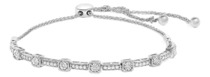 .925 Sterling Silver 1/4 Cttw Diamond 4”-10” Adjustable Bolo Alternating Square and Rectangle Bolo Bracelet (I-J Color, I3 Clarity)
