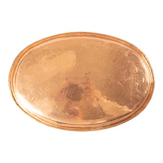 Antique English Hammered Copper Oval Serving Tray For Sale