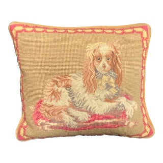 Late 20th Century Cavalier King Charles Spaniel Needlepoint Throw Pillow For Sale