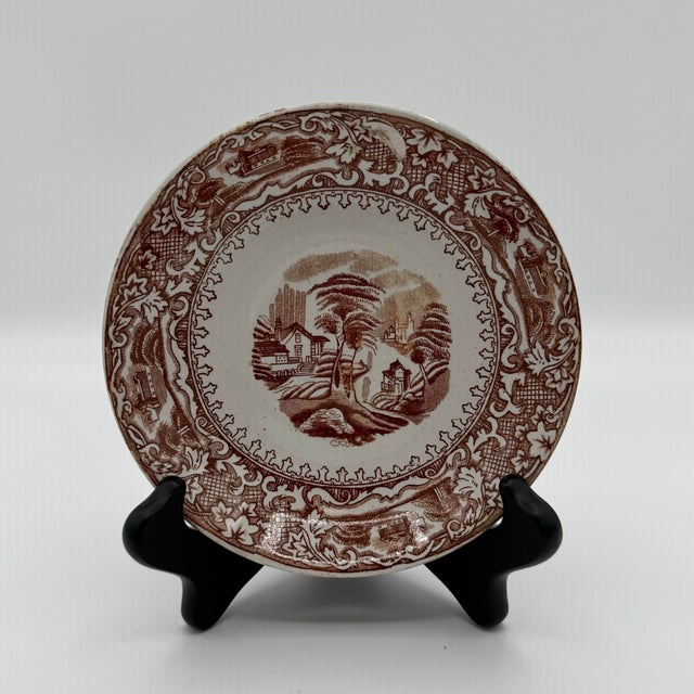 Late 19th Century Antique Brown Transferware Small Plate Country Landscape Scene For Sale - Image 5 of 5