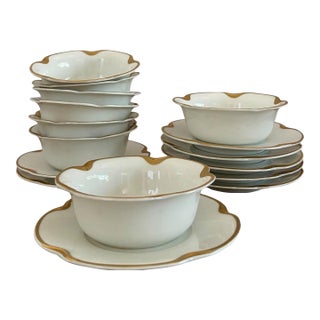 Antique 1900s Haviland Limoges "Silver Anniversary" Porcelain Ramekins & Saucers - Set of 8 For Sale