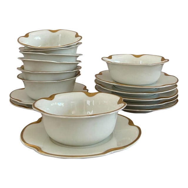 Antique 1900s Haviland Limoges "Silver Anniversary" Porcelain Ramekins & Saucers - Set of 8 For Sale