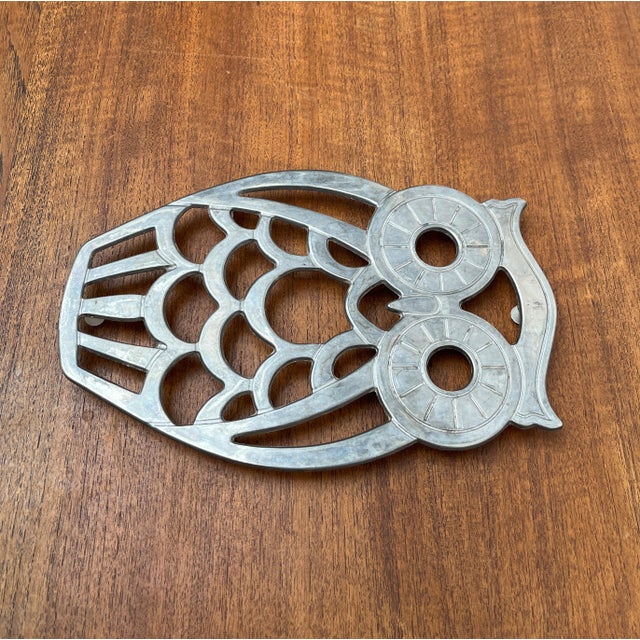 Vintage Italian Silverplated Metal Trivet Coaster with Owl Design from Leonard For Sale - Image 4 of 14