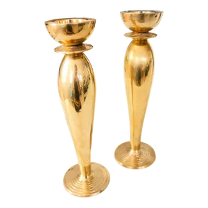 Art Deco Solid Brass Votive Candle Holders S/2