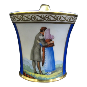 Antique KPM Porcelain Hand Painted Portrait of Biedermeir Couple Lovers Cup