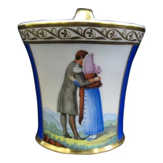 KPM Berling 19thc Biedermeir Couple Lovers Portrait Hand Painted Porcelain Cup For Sale