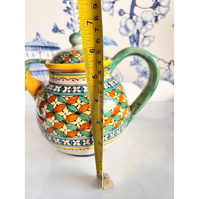 1980s Yellow Handpainted Yellow Aqua Pottery Teapot Ponte Yecchio Handcrafted in Italy For Sale - Image 9 of 10