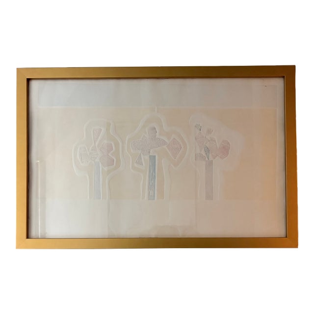 Vintage Sherry Schrut Linocut With Paint, Framed For Sale