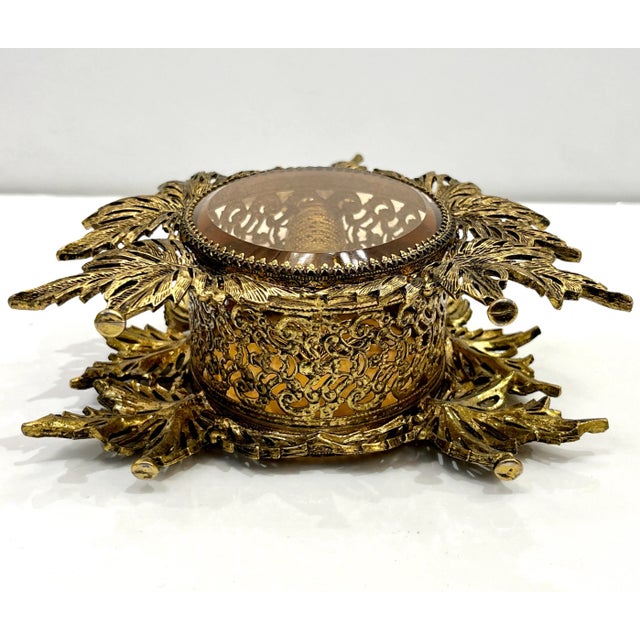 Antique French Pair of Gilt Brass Filigree & Glass Rococo Style Perfume Bottles For Sale - Image 12 of 12