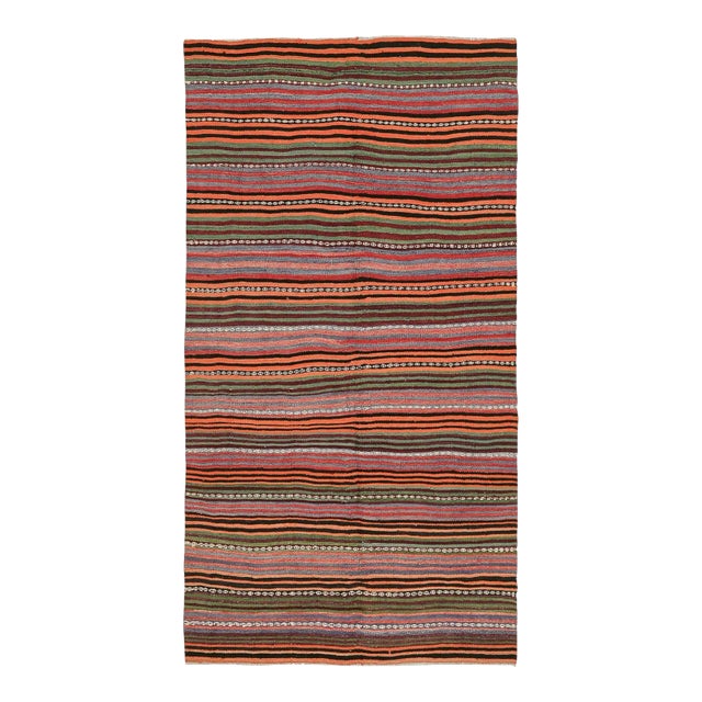 Mid 20th Century Colorful Vintage Striped Kilim Rug For Sale