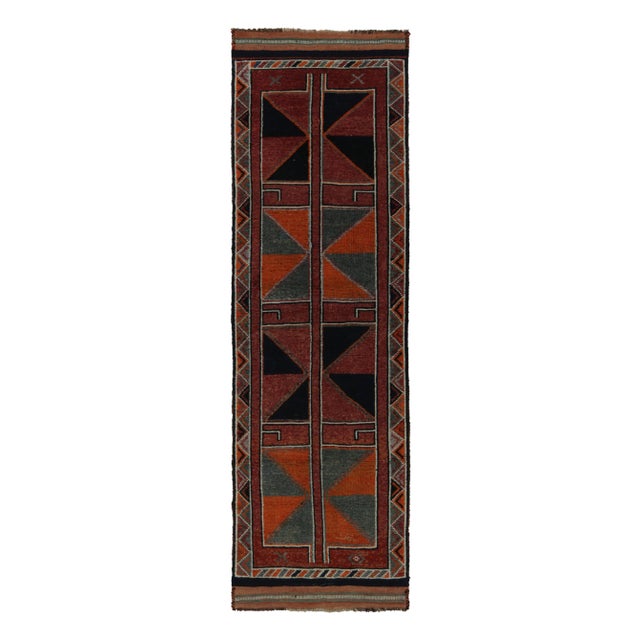 Textile Vintage Turkish Tribal Runner in Red, Orange and Blue Geometric Patterns For Sale - Image 7 of 7