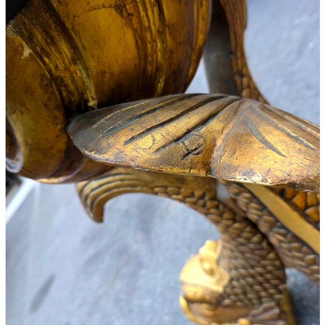 Monumental Chinese Chippendale Style Carved Giltwood Opposing Dragon Center/Breakfast Table With 48-Inch Glass Top, Mid-20th Century For Sale - Image 11 of 17