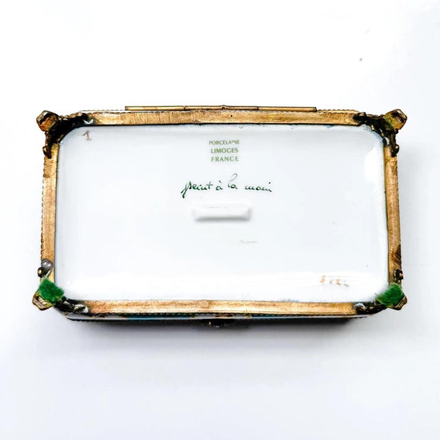 1980s 1980s Hand-Painted Limoges Porcelain Trinket Box: Turquoise & Gold Jewelry Casket For Sale - Image 5 of 5