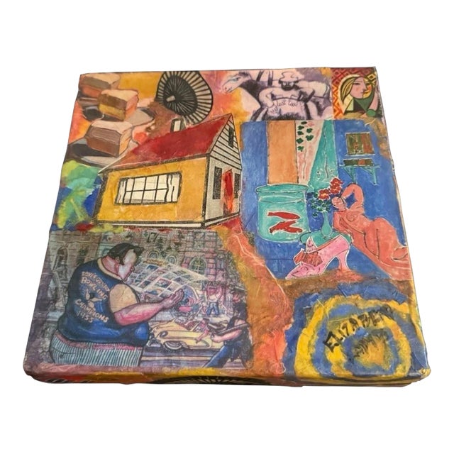 1970s Elizabeth Lamb Original Mixed Media Collage Art on Canvas For Sale