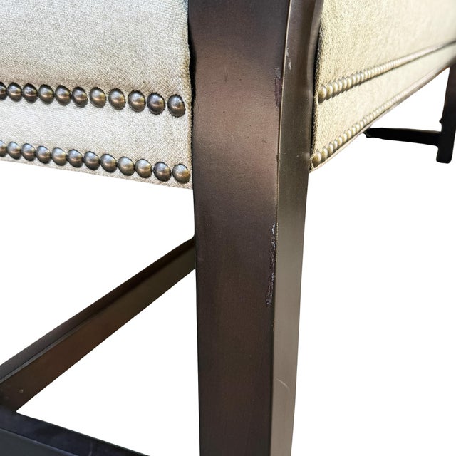 1980s French Provincial Style Ebonized & Caned High-Back Bench With Nailhead Trim For Sale - Image 16 of 18