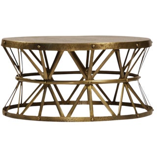 Modern Hammered Brass Coffee Table For Sale