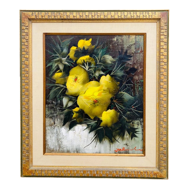 Mid Century Floral Oil on Canvas Painting. For Sale