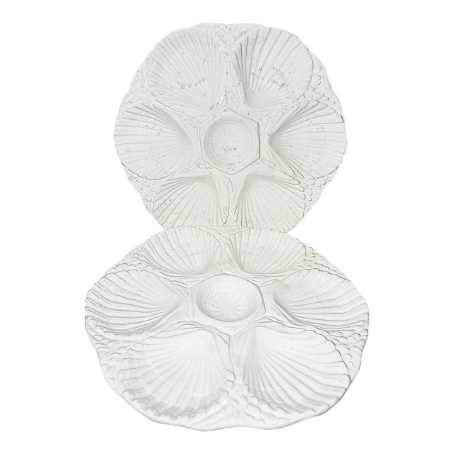 1970s Portuguese Majolica Oyster Plates by Olfaire For Sale