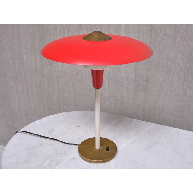 Lyfa Lyfa Red Desk Lamp in Brass and Metal, Denmark, 1950s For Sale - Image 4 of 13